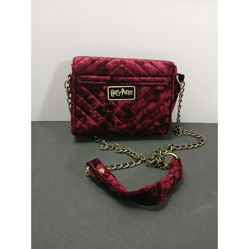 Bioworld Harry Potter Wand Spell Charms Burgundy‎ Quilted Velvet Crossbody Bag